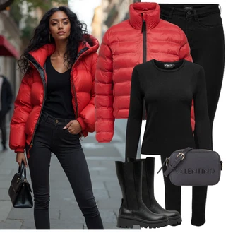 Outfit s Černá/Tmavě modrá Legíny s Podšívkou/Teplé Legíny/Kožená bunda/Neprůhledný Legíny/Sportovní Legína/Formovaná Legína/Bavlněné Legíny/Legíny s Rozparkem/Pletený Legín Only "Zimní look"