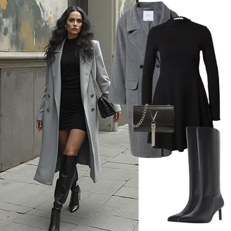 Outfit s Černá Šaty S Vysokým Výstřihem/Pletené Šaty/Zimní šaty s dlouhým rukávem/Skater šaty/Svetrové Šaty/Šaty S Rolákem/Zimní Pletené Šaty About You "Elegantní zimní outfit"