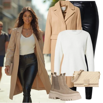 Outfit s Khaki/Béžová/Hnědá Kozačka Chelsea Boty/Chunky Tenisky/Bota na Platformě/Teniska na platformě/Bota na platformě/Kožená bunda Tamaris "Perfektní na zimu"