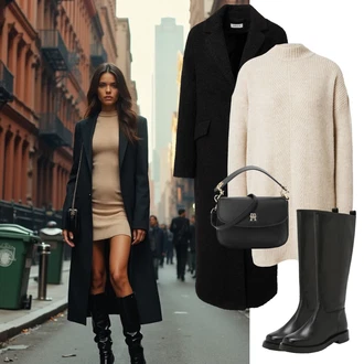Dlouhé Outfit s Béžová/Hnědá/Khaki Zimní Pletené Šaty/Pletené Šaty/Svetrové Šaty Only "Elegantní zimní outfit"