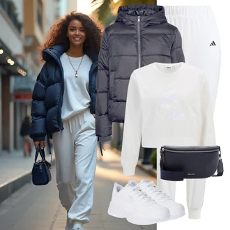 Outfit s Bílá/Krémová Teplák/Žerzejová Kalhoty/Tréninková Kalhoty/Sportovní kalhoty Glücksstern "Sportovní zimní outfit"