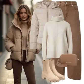 Outfit s Béžová/Khaki/Hnědá Chelsea Boty/Letní kotníková kozačka/Kožená bunda Only "Stylový zimní outfity"
