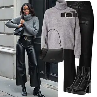 Outfit sa Crna/Bijela/Bež Kožni Remen/Ležerni Remen/Ženski Opasak bez Kopče/Široki Pojas/Klasični Remeni Vanzetti "Savršen za zimu"