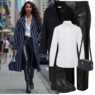 Outfit s Bílá Halenka S 3/4 Rukávem/Halenka se Stojatým Límcem/Slip-on Halenka/Žehlení odolná blůza/Blůza s nášivkou na lokti/Blůza s knoflíčkem/Businessová Halenka About You "Perfektní na zimu"