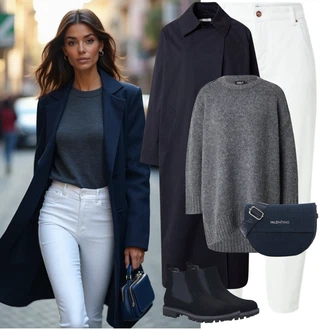 Džínovina Outfit s Bílá/Krémová Mom Jean/Plisované Džíny/Zužující se Džíny/Dad Džíny/High Waist Džínové Kalhoty/Formální Košile/Džíny Volného Střihu/Baggy Džíny/Kožená bunda/Pánské tričko/Zkrácené Džíny Only "Zimní look"