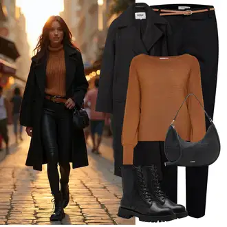 Nadrozměrné Dlouhé Outfit s Černá Přechodový Kabát/Oversize Kabát/Vlněný Kabát/Dlouhý Kabát/Vintage Kabát/Zimní Kabát Vlněný kabát/Midi Kabát/Dlouhý kabát/Kašmírový Kabát/Kabát z Kabanosu/Trenčkot Only "Zimní look"Look: Klasické, Cool, Francouzské, Moderní, Nadrozměrné, Univerzitní, Pracovní oděvy, Old Money
