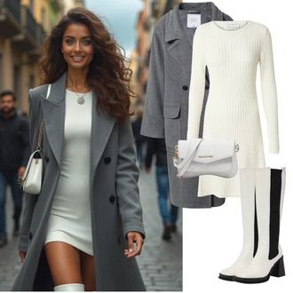 Vysoké Podpatky Outfit s Bílá/Krémová Klasická Kozačka/Bota se širokým nohavici/Špičatá Kozačka/Kozačka po Kolena/Jezdecká Bota/Dlouhá Kozačka/Kozačka se zipem Raid "Elegantní zimní outfit"
