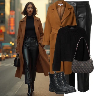 Prošívaný Outfit s Černá Šněrovací Kotníková Bota/Kožená bunda/Vycpaná kozačka/Gumová Kotníková Bota/Bojová Bota/Klasická kozačka/Plochá Kotníková Bota/Kozačka se zipem About You "Perfektní na zimu"