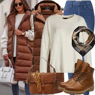 Zimske Outfiti Stari denar mit Bež/Rjava/Khaki Volnen Pulover/Women's Pullovers with Stand-up Collar/Pulover Carmen/Mohair Pullover/Pulover iz Kašmirja/Pleteni Pulover/Pulover iz Kašmirja/Fini Pleteni Pulover/Pulover z Okroglim Izrezom/Pulover z ovratnikom DAY BIRGER ET MIKKELSEN "Moden videz za jesen"Look: Transparent, Brez šivov, Traditional, Klasična, Lak, Plemenita, Eleganten, Egirl, Stari denar, Francoski