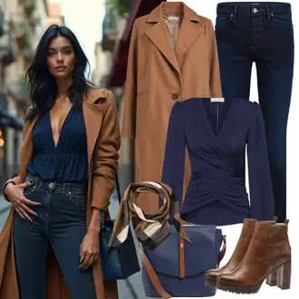 Outfit s Šedá/Hnědá/Tmavě zelená/Tmavě hnědá Přechodový Kabát/Lodenový Kabát/Kašmírový Kabát/Vlněný Kabát/Trenčkot/Dlouhý Kabát/Midi Kabát/Vlněný Kabát/Dlouhý Kabát VERO MODA "Módní podzimní vzhled"