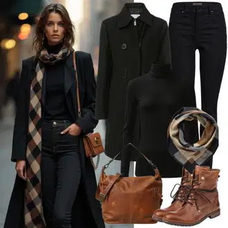 Outfity do kanceláře Pracovní pohovor s Černá Svetry 2 v 1/Svetr na kojení/Svetr se zipem/Termo Svetr/Rolák/Svetr s přehozem/Svetr s límečkem About You "Módní zimní outfit"