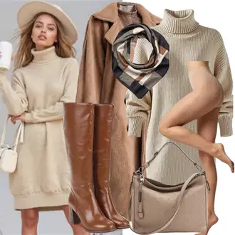 Outfit s Hnědá Pletený Fleecový Kabát/Teddy Kabát/Kabát Bouclé/Kožich Kabát About You "Módní zimní outfit"