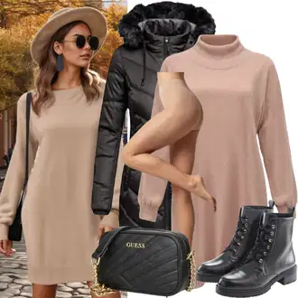 Kombinacije s suknjom i čizmama "Modni zimski outfit"