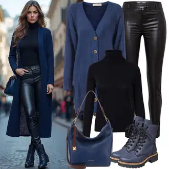 outfit mit Črna Pulover z ovratnikom/Kardigan s stoječim ovratnikom/Kardigan z okroglim izrezom happiness İstanbul "Modni Zimski Outfit"