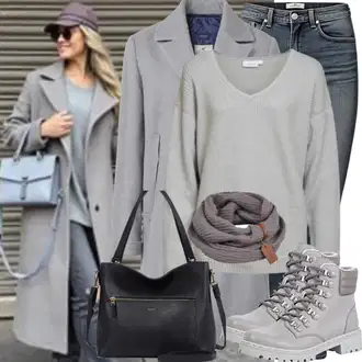 Outfit sa Svjetlozelena/Krem/Bež/Bijela/Kaki Džemper Haljina/Haljina S Visokim Ovratnikom/Zimska Haljina Zimska Pletena Haljina/Duga pletena haljina Only "Modni zimski outfit"
