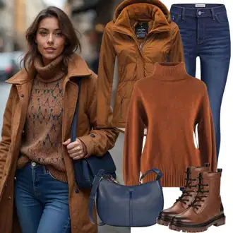 outfit mit Khaki/Bež/Roza/Rjava Zimska Jakna/Box jakna/Prehodna Jakna Jesenska jakna/Jakna s Kapuco kesi "Modni Zimski Outfit"