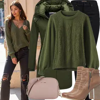 Zimske Outfiti Stari denar mit Bež Vintage škorenj/Nagubani Škorenj/Dolg Škorenj/Škornj z visokimi petami/Visok Škornj do Kolen riccon "Modni zimski outfit"Look: Western, Plemenita, Stari denar, Lepo, 80. leta