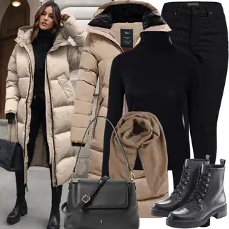 Kombinacije za zimu Prugasto sa Bež/Kaki/Smeđa Šal Tommy Hilfiger "Modni zimski outfit"