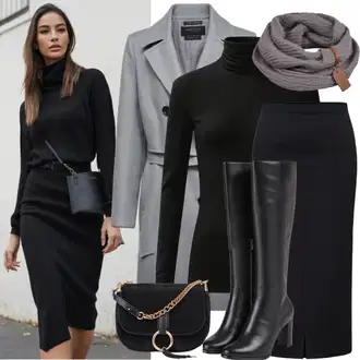 Outfit sa Crna/Ljubičasta Basic Džemper/Fini Pleteni Džemper/Džemper sa Spuštenim Ramenom/Džemper s Okruglim Izrezom/Izrezani Džemper/Jednostavni Džemper/Kratki Džemper/Termo Džemper/Džemper bez leđa/Pulover s Rol Ovratnikom studio select "Modni zimski outfit"