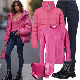 Kratka outfit mit Rdeča/Vinsko rdeča/Mešane barve/Temno rdeča/Roza Jopica Vintage kardigan/Kratka Jopica/Kardigan z okroglim izrezom by saygı "Modni zimski outfit"