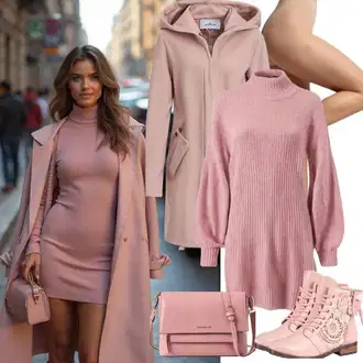 Outfit sa Ljubičasta/Smeđa/Kaki/Bež/Pink Džemper Haljina/Duga pletena haljina/Haljina S Visokim Ovratnikom/Zimska Haljina Zimska Pletena Haljina bershka "Outfit für den Frühling"