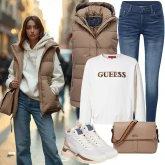 outfit mit Rjava/Črna Puh Brezrokavnik/Prešiti Brezrokavnik/Puhasti Brezrokavnik answear lab "Outfit für den Frühling"