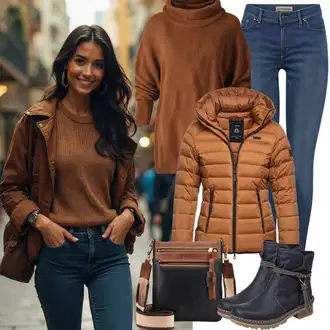 Outfity na rande Zima s Béžová/Hnědá/Khaki Basic Svetr/Svetr Carmen/Kašmírový Svetr/Pletený Svetr/Mohair Pullover/Jednoduchý Svetr/Rolák/Zimní Svetr/Vlněný Svetr/Svetr s límečkem Noisy may, Černá Chelsea Boty/Kotníková Bota s Podšívkou About You "Outfit für den Frühling"