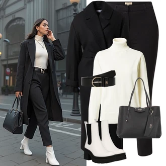 Outfit s Krémová/Bílá Chelsea Boty/Kožená bunda/Gumová Kotníková Bota/Bota na platformě/Bota na Platformě About You "Perfektní na zimu"