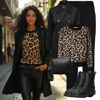 Prošívaný Outfit s Černá Šněrovací Kotníková Bota/Kožená bunda/Vycpaná kozačka/Gumová Kotníková Bota/Bojová Bota/Klasická kozačka/Plochá Kotníková Bota/Kozačka se zipem About You "Zimní look"