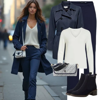Outfit s Tmavě modrá Žerzejová Kalhoty/Navlékací Kalhoty/Dlouhá Kalhoty/Rovná Kalhoty/Pohodlná Kalhoty/Sportovní kalhoty/Tréninková Kalhoty VERO MODA "Perfektní na zimu"