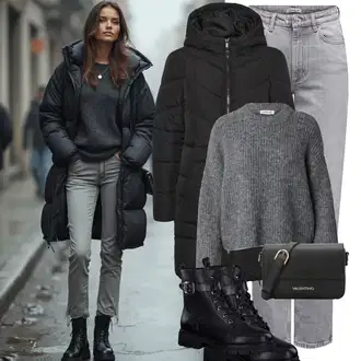 Outfit sa Siva/TamnoSiva/SvjetloSiva Izrezani Džemper/Zdepasti Džemper/Zimski Džemper/Vuneni Džemper/Mohair Pullover/Kratki Džemper/Basic Džemper/Carmen Džemper/Jednostavni Džemper/Pleteni Džemper Edited "Zimski look"