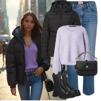 Outfity z džínu Zima s Černá/Tmavě šedá/Šedá About You "Zimní look"
