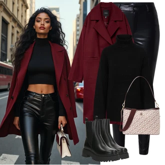Kůže Outfit s Černá/Tmavě modrá/Bílá/Modrá Termální Džíny/Kožená bunda/Džíny s Rozparkem/Motorkářské Džíny "Perfektní na zimu"