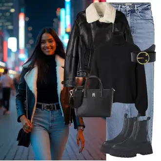 S Pertlanjem Outfit sa Svjetloplava/Plava Traperice Široke Nogavice/Formalna Košulja/Dad Traperice/Traperice s Prorezom/Mom Jean/Vrećaste Traperice/High Waist Traperice/Traperice Opuštenog Kroja/Vintage traperice/Culotte Traperice Only "Moderan zimski outfit"