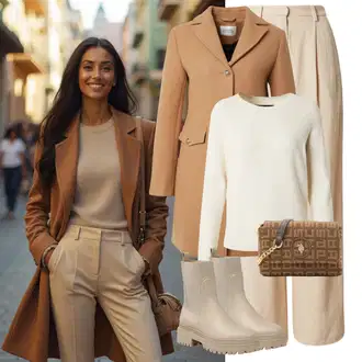 Outfit sa Bež/Narandžasta/Kaki/Smeđa Lanene Hlače/Široka Hlača/Marlene Hlača/Hlače Visokog Struka/Tradicionalna Hlača/Palazzo Hlača/Naborane hlače/Hlače od muslina/Hlače s Prorezom/Hlače s prednjim naborom/Hlače S Naborom Leger by Lena Gercke "Savršen za zimu"