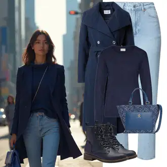 Kombinacije od trapera Zima sa TamnoPlava/Plava Kaput About You "Moderan zimski outfit"