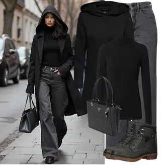 Outfit s Černá Přechodový Kabát/Softshellový Kabát/Kabát s Kapucí/Lodenový kabát/Scuba Kabát Only "Zimní look"