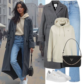 s kapucí Outfit s Hnědá/Khaki/Béžová Pletená mikina s kapucí/Oversize mikina/Kožená bunda/Sportovní mikina/Originální mikina/Svetr s kapucí/Vintage mikina/Sportovní mikina/Unisex Mikina s kapucí jjxx "Stylový zimní outfity"