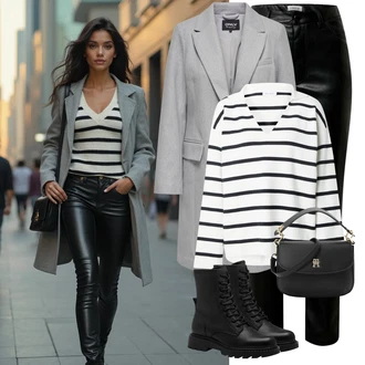 Outfit s Černá/Bílá/Červená/Hnědá Kalhoty z Umělé Kůže/Kožená Kalhoty/Vinylové kalhoty Edited "Perfektní na zimu"