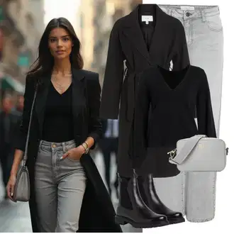 S Pertlanjem Outfit sa Siva/Svjetlosiva Boyfriend Jeans/Traperice Opuštenog Kroja/Mom Jean/Traperice s Prorezom/Vintage traperice/Zimska jakna/Traperice Standardnog Kroja/Traperice Ravne Nogavice/Formalna Košulja/Girlfriend Traperice/Dad Traperice Noisy may "Zimski look"