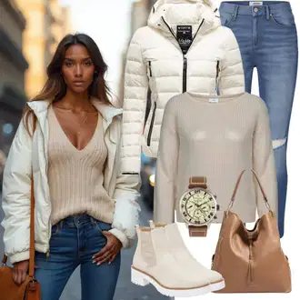 Zimske Outfiti Kratka mit Krem/Bela/Bež Zimska Jakna/Napihnjena Jakna/Trajnostna Jakna/Poletna Jakna/Prešita Jakna/Puhovka Armani Exchange "Perfekt für den Winter"