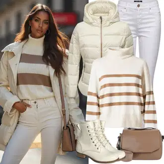 klasický Outfit sa Bijela/Krem Kožna Jakna/Kožne Cipele/Traperica Niskog Struka/Traperice Slim Kroja/Ženske Traperice 7/8 Dužine/Push-up Traperice/Čizma do Gležnja Only "Perfekt für den Winter"Look: Stil, Rap, Boja, klasický, Disko, Običan, cool, Besprijekorno