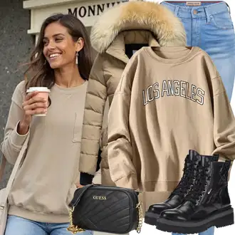 Outfity na zimu s Béžová/Hnědá/Růžová/Fialová Svetr na kojení/Svetr z Jemné Pleteniny/Svetr s kapucí/Svetr s límečkem/Kašmírový Svetr/Rolák/Jednoduchý Svetr/Vodopádový Svetr/Svetry 2 v 1/Fleecový Svetr/Pletená mikina s kapucí/Svetr S Kapucí/Sportovní mikina/Sportovní mikina/Originální mikina/Fleecová Mikina Pieces "Perfekt fürden Winter"