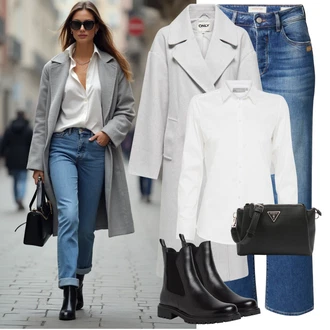 90tá léta, Styl Outfit s Modrá/Světle modrá Pánské tričko/Boyfriend Džínové kalhoty/Zkrácené Džíny/Dad Džíny/Girlfriend Džíny/Džíny Culottes/Džíny Volného Střihu/Formální Košile/Rovná Džína/Kožená Pánská Bund/Vintage džíny/Džín s Širokou Nohavicí/Zimní bunda Gang "Perfektní na zimu"Look: Styl, 90tá léta, Mom, Western, Old Money