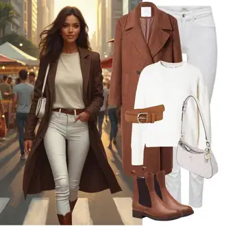 Outfit sa Bež/Narandžasta/Smeđa Ženski Opasak bez Kopče/Ležerni Remen/Klasični Remeni/Kožni Remen/Široki Pojas About You "Zimski look"