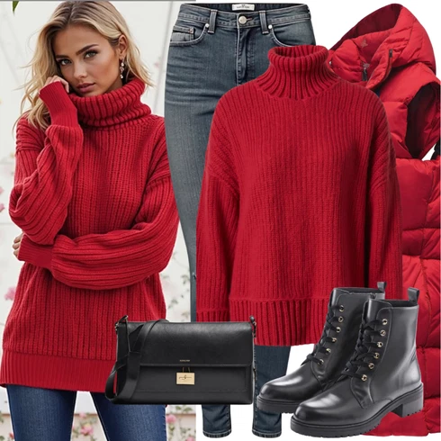 Kombinace Hnědá/Červená/Žlutá/Oranžová Dlouhá Vest/Vlněná Vest Pulz Jeans