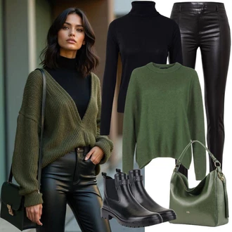 Outfity pro letiště Cool s Černá Kalhoty z Umělé Kůže/Legíny Kožený Vzhled/Kožený legíny/Vinylový Legín/Kožená Kalhoty/Skinny Kalhoty JdY "Perfektní pro zimu"Look: Styl, Cool, Old Money, Bezešvé, Techno, S Mokrým Vzhledem