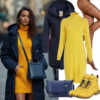 Outfity na zimu s Vínová/Bílá/Žlutá/Béžová/Krémová/Tmavě modrá Dlouhé pletené šaty/Šaty S Rolákem/Zimní Pletené Šaty/Svetrové Šaty Mango "Perfektní pro zimu"