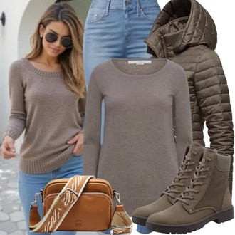 Outfit s Hnědá/Tmavě hnědá/Fialová/Šedá/Béžová Basic Svetr/Svetr Carmen/Hrubě pletený svetr/Třpytivý Svetr/Kašmírový Svetr/Pletený Svetr/Mohair Pullover/Svetr s Kulatým Výstřihem/Jednoduchý Svetr/Zimní Svetr/Vlněný Svetr Only "Perfektní pro zimu"