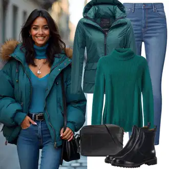 Outfit s Světle modrá/Tyrkysový Bunda s Bočním Zipem/Outdoorové Bundy/Plachtařská bunda/Trekingová bunda/Funkční Bunda/Turistická bunda/Skialpinistická bunda Ragwear "Perfektní pro zimu"
